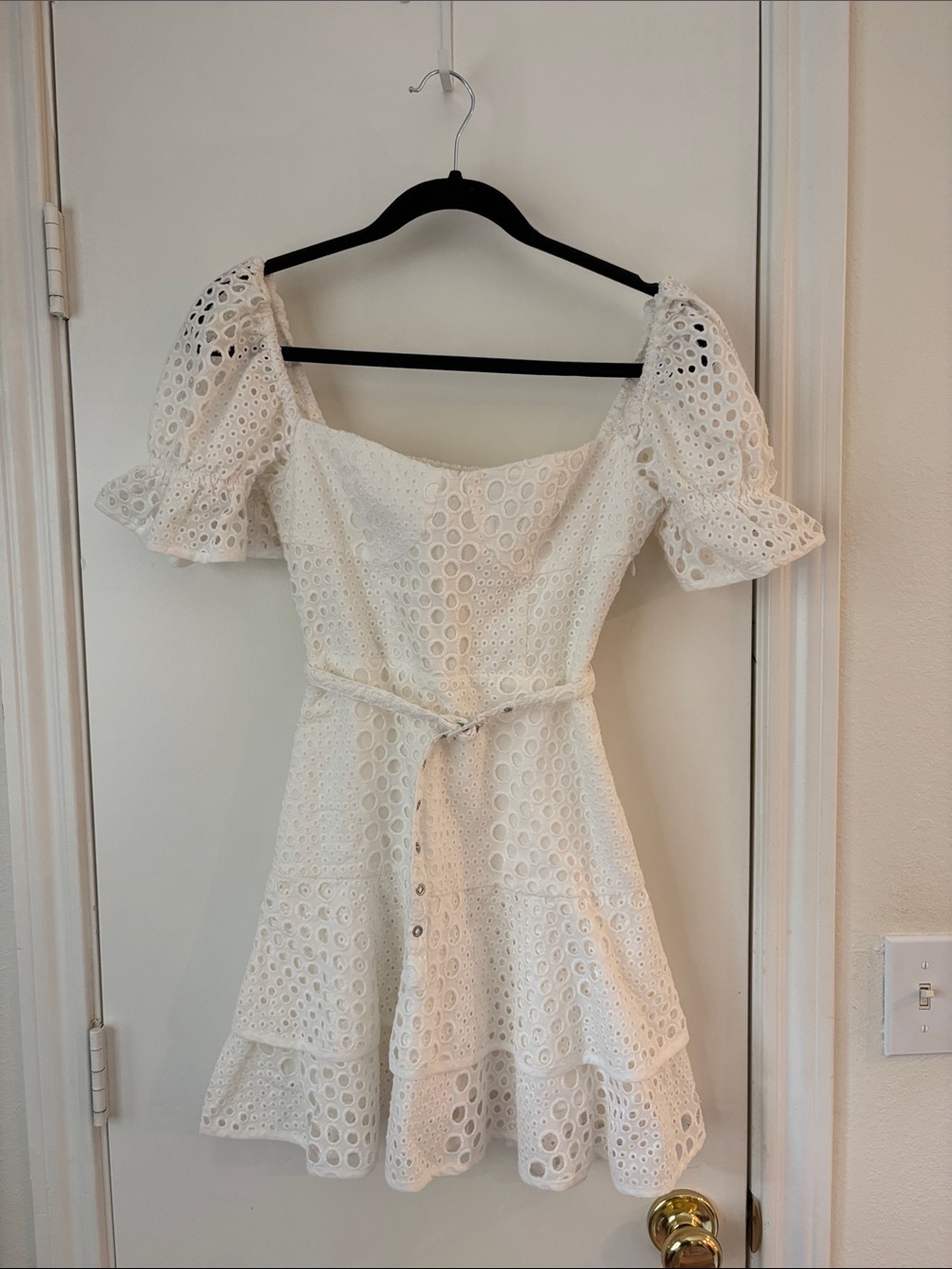 OPT White Eyelet Puff-Sleeve Dress
